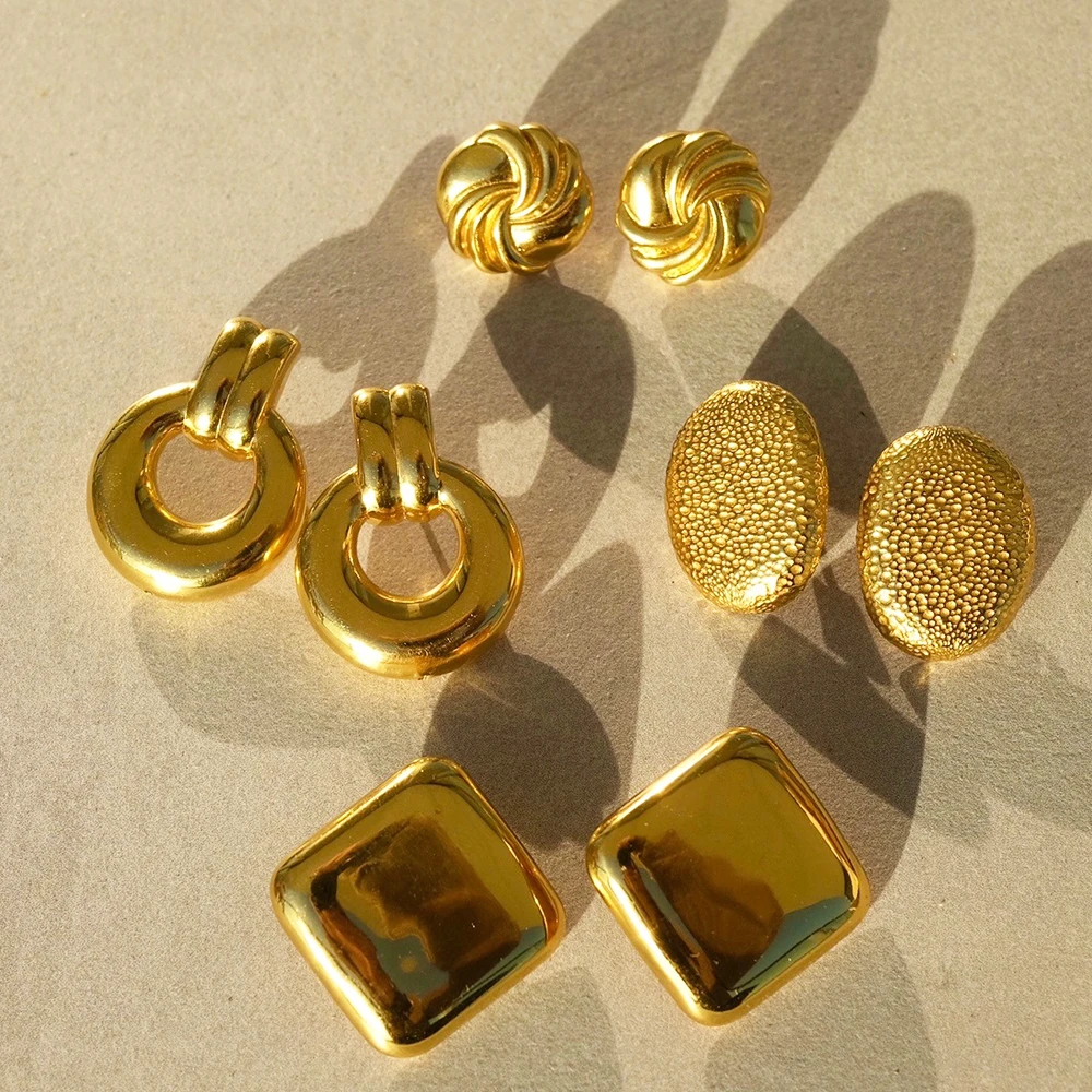 kf-Sffaf5a4bb7384cfc9743062109a9e52di Orecchini a bottone rotondi vintage in acciaio inox oro - immagine 1