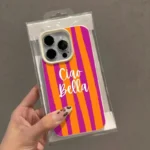 Custodia iPhone a righe arancioni, morbida e antiurto - immagine 3