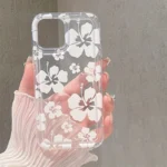 Custodia trasparente fiore bianco antiurto per iPhone