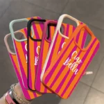 Custodia iPhone a righe arancioni, morbida e antiurto - immagine 6