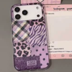 Custodia iPhone elegante viola con motivo leopardato laser - immagine 5