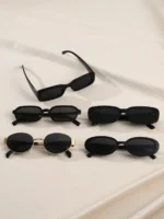 Set 5 occhiali da sole neri retrò con montature miste - immagine 3