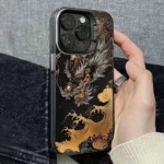 Custodia nero dorata Samsung Galaxy con drago in rilievo