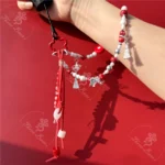 Portachiavi per telefono fatto a mano con perline, ideale anche per borse - immagine 3