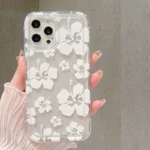 Custodia trasparente fiore bianco antiurto per iPhone - immagine 2