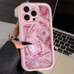 Custodia morbida iPhone con banconote rosa in silicone