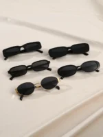Set 5 occhiali da sole neri retrò con montature miste - immagine 2