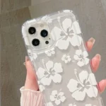 Custodia trasparente fiore bianco antiurto per iPhone - immagine 4