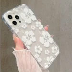 Custodia trasparente fiore bianco antiurto per iPhone - immagine 3