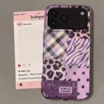 Custodia iPhone elegante viola con motivo leopardato laser - immagine 4